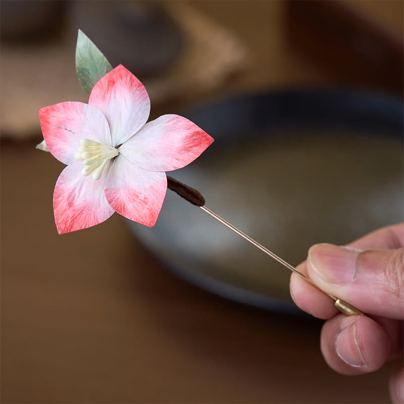 Nimara Ritual Handcrafted Silk Art Velvet Flower Red Five-Petal Flower Brooch