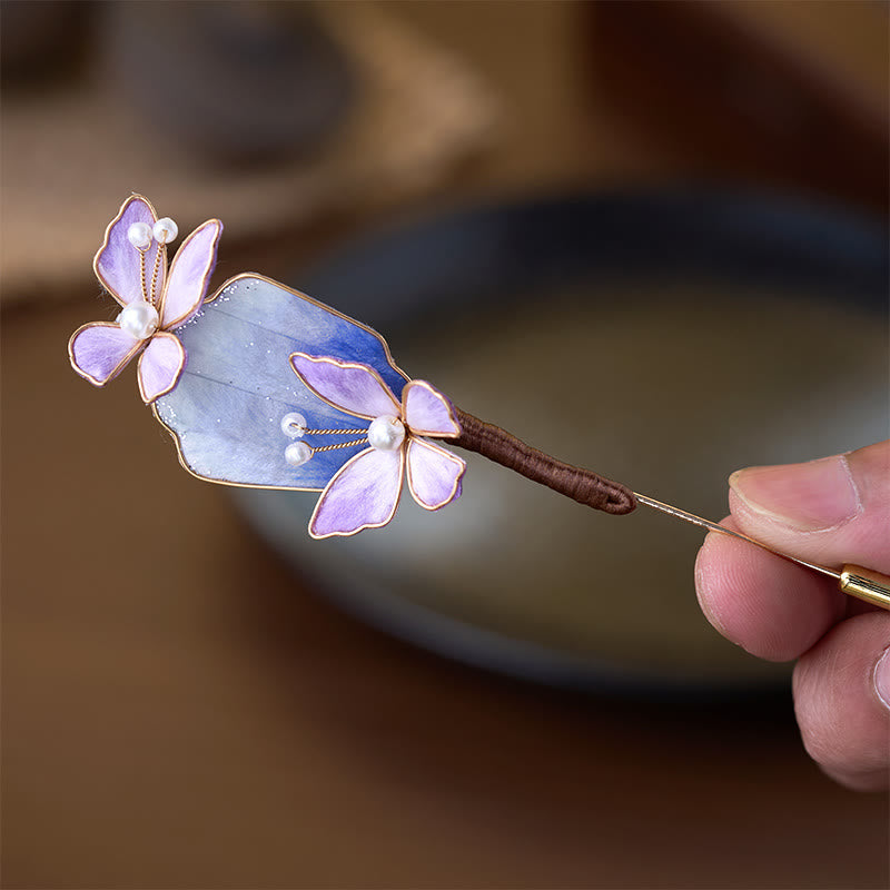 Nimara Ritual Handcrafted Silk Art Velvet Flower Purple Butterfly Freedom Brooch
