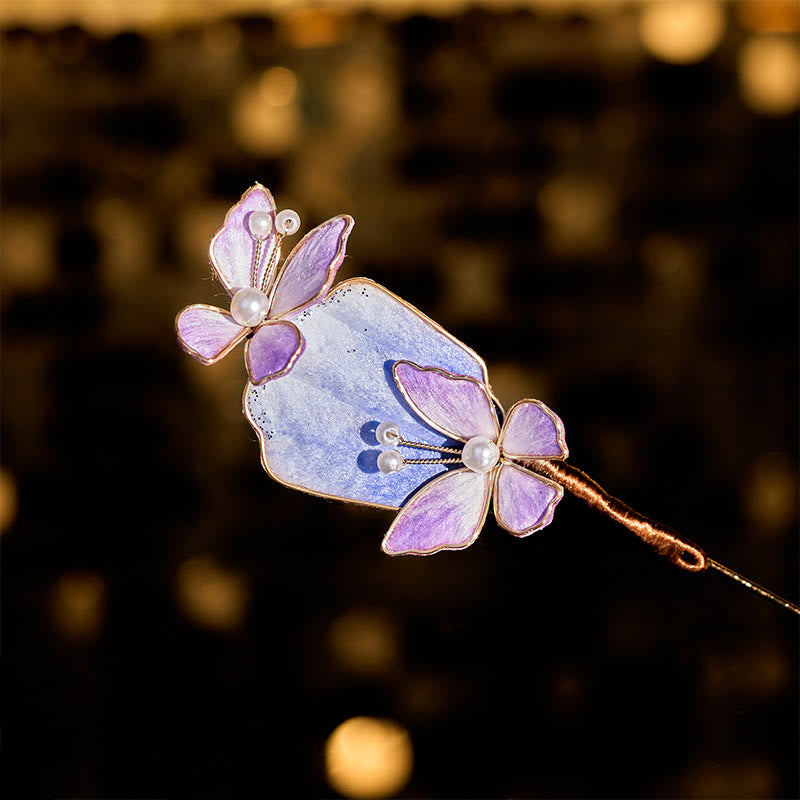 Nimara Ritual Handcrafted Silk Art Velvet Flower Purple Butterfly Freedom Brooch