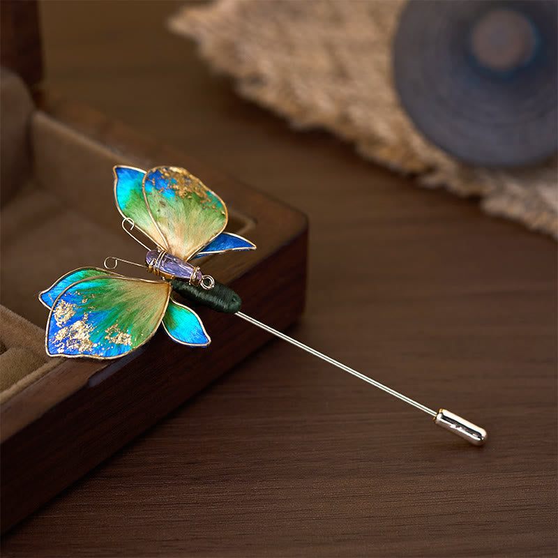 Nimara Ritual Handcrafted Silk Art Velvet Flower Blue Green Gradient Butterfly Brooch