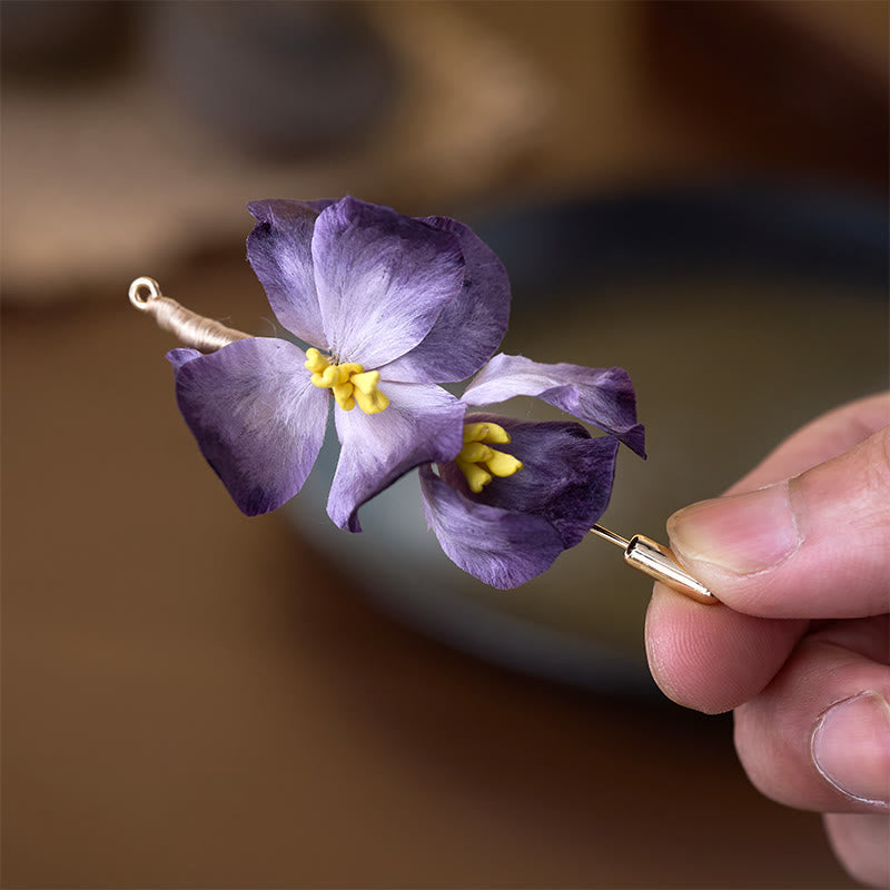 Nimara Ritual Handcrafted Silk Art Velvet Flower Light Purple Iris Flower Brooch