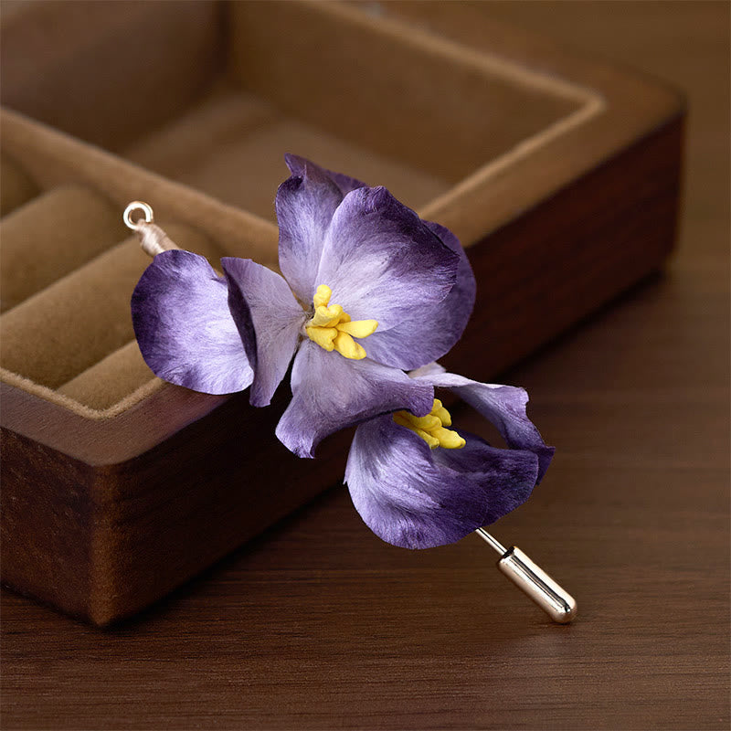 Nimara Ritual Handcrafted Silk Art Velvet Flower Light Purple Iris Flower Brooch