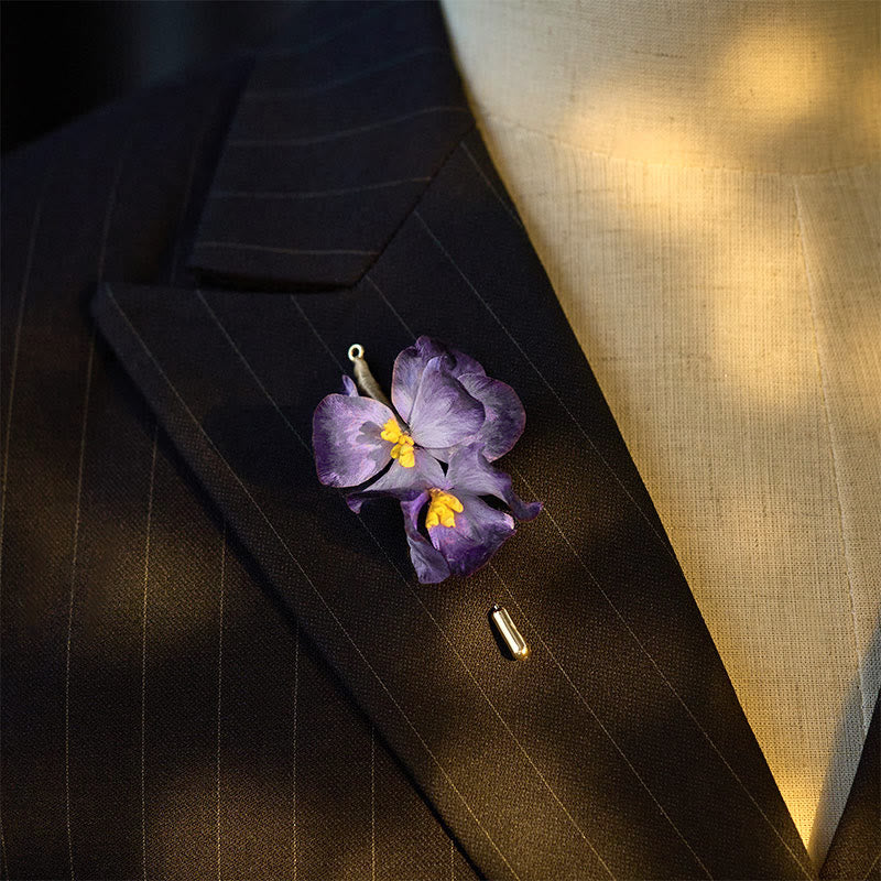 Nimara Ritual Handcrafted Silk Art Velvet Flower Light Purple Iris Flower Brooch