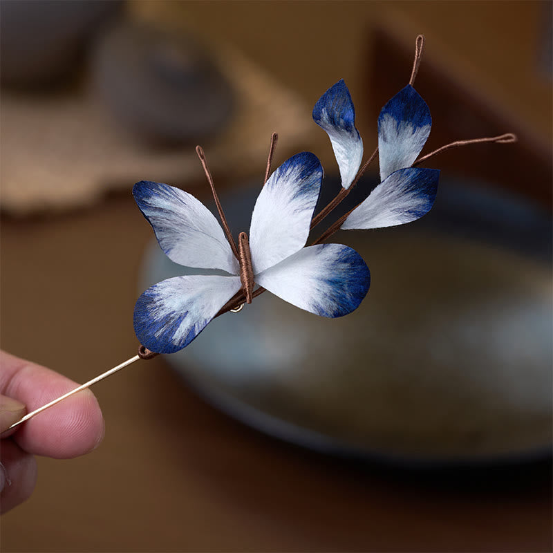 Nimara Ritual Handcrafted Silk Art Velvet Flower White Butterfly Brooch