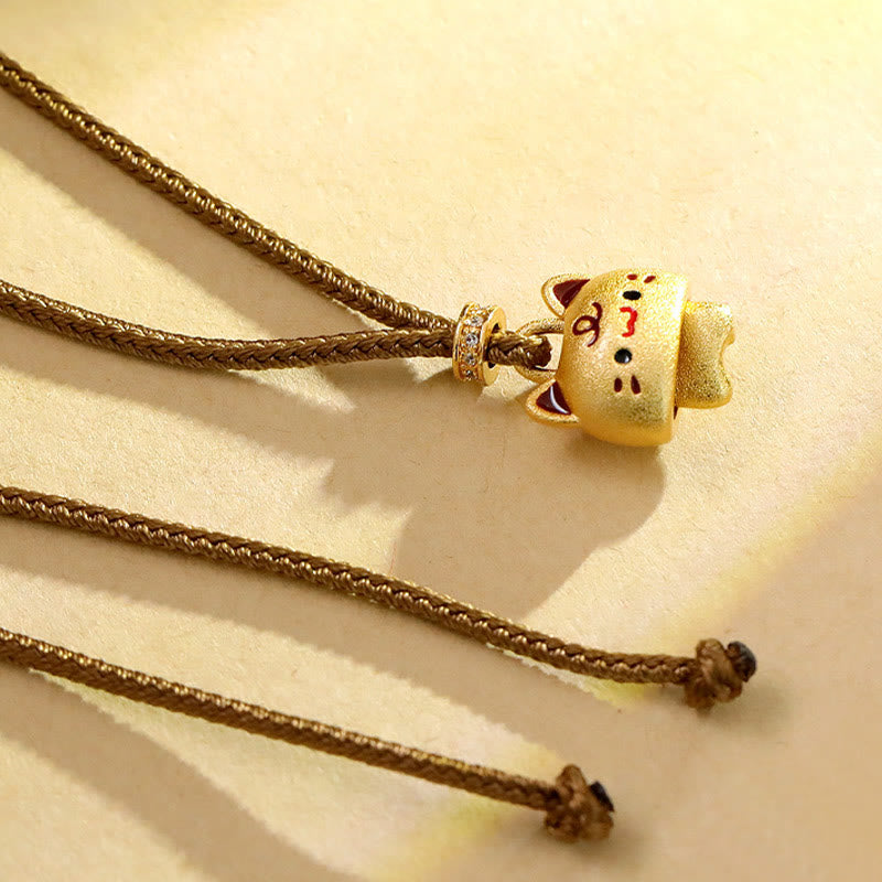 Nimara Ritual Cute Cat Copper Plated Gold Adjustable Braided Rope Protection Necklace Pendant
