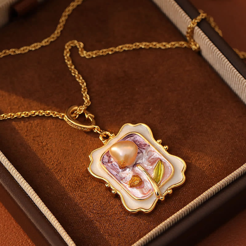 Nimara Ritual Flower Oil Painting Pearl Copper Healing Necklace Pendant