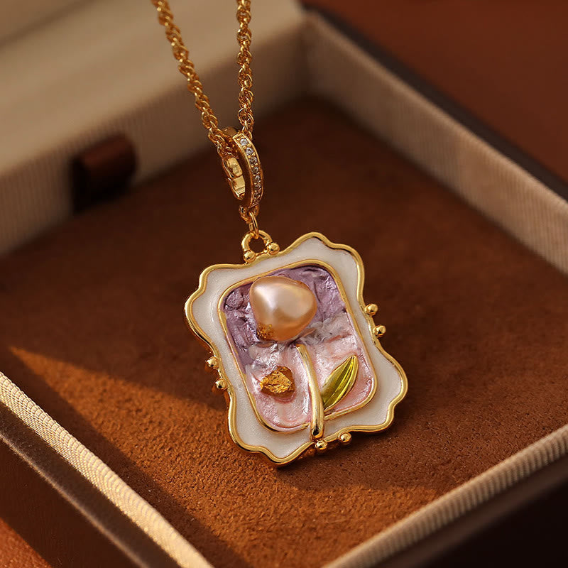 Nimara Ritual Flower Oil Painting Pearl Copper Healing Necklace Pendant