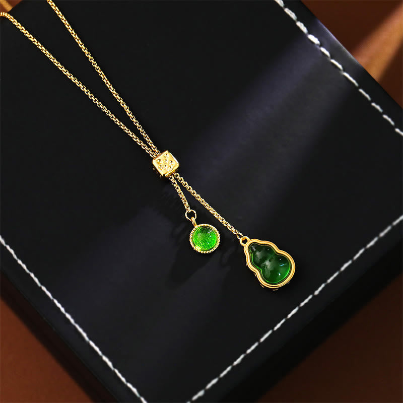 Nimara Ritual Gourd Green Agate Copper Inlaid Design Luck Necklace Pendant