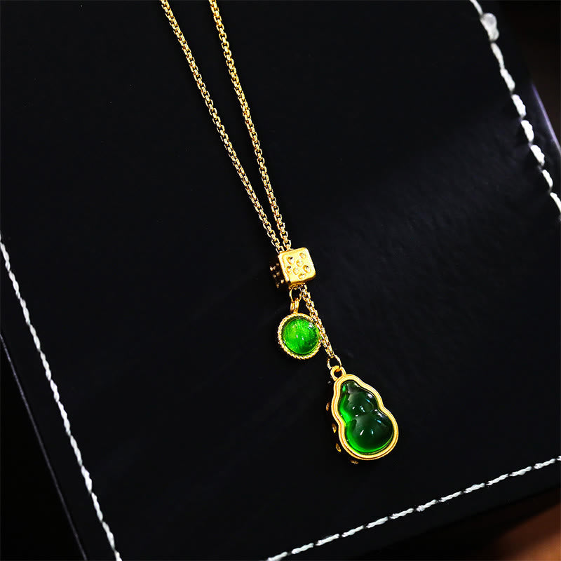Nimara Ritual Gourd Green Agate Copper Inlaid Design Luck Necklace Pendant
