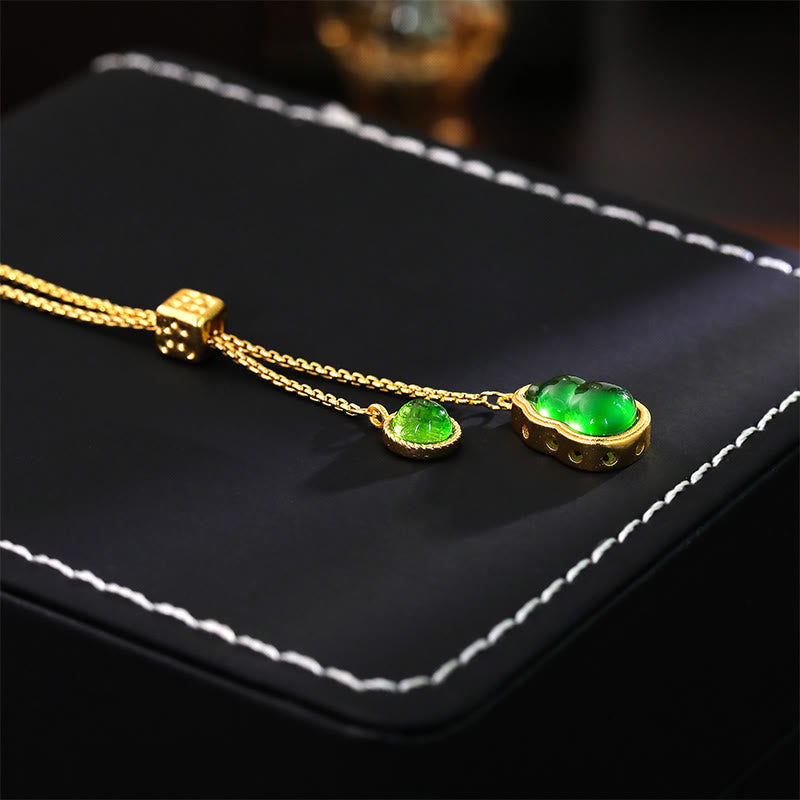 Nimara Ritual Gourd Green Agate Copper Inlaid Design Luck Necklace Pendant