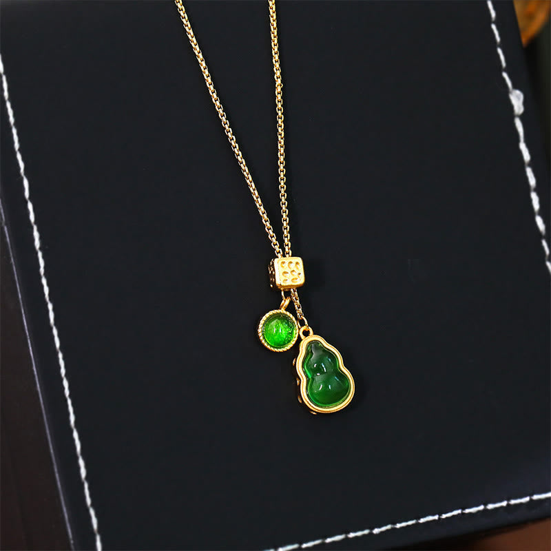 Nimara Ritual Gourd Green Agate Copper Inlaid Design Luck Necklace Pendant