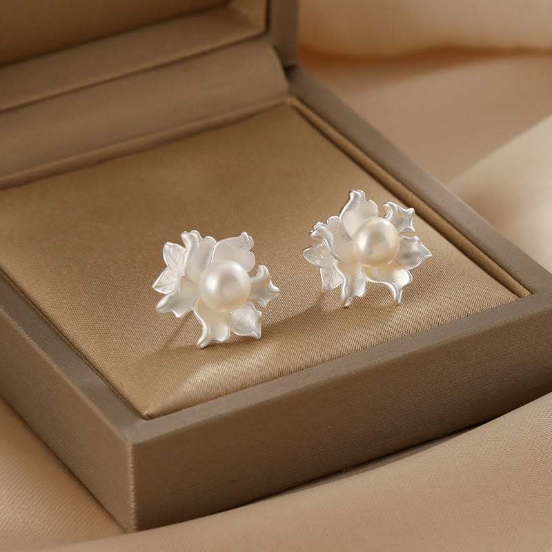 Nimara Ritual Natural Pearl Copper Flower Healing Stud Earrings