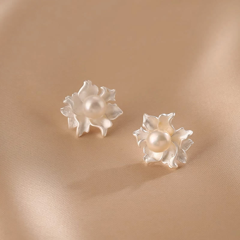 Nimara Ritual Natural Pearl Copper Flower Healing Stud Earrings