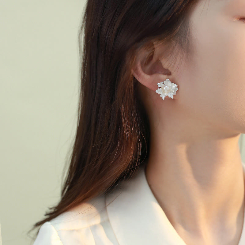 Nimara Ritual Natural Pearl Copper Flower Healing Stud Earrings
