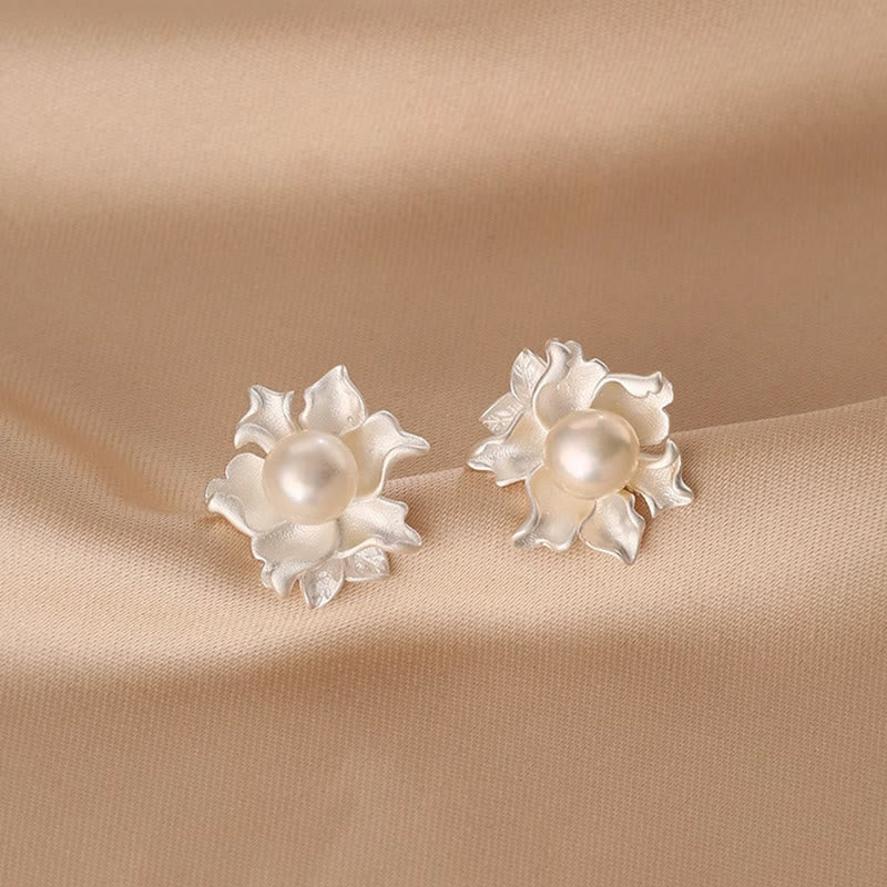 Nimara Ritual Natural Pearl Copper Flower Healing Stud Earrings