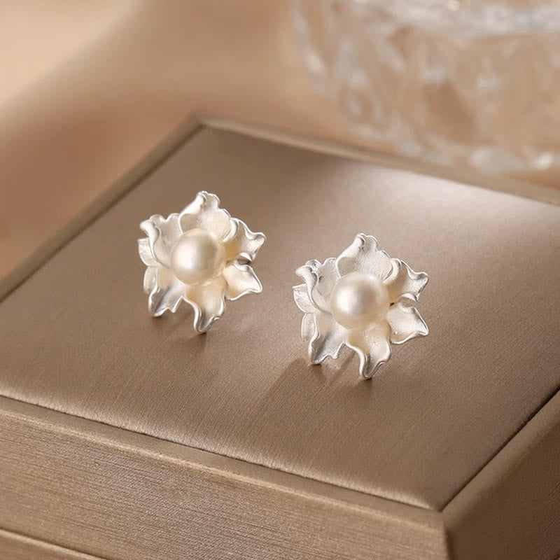 Nimara Ritual Natural Pearl Copper Flower Healing Stud Earrings
