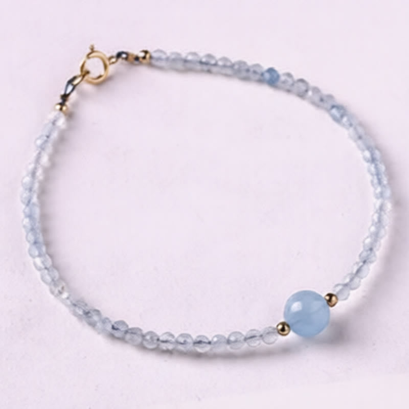 Nimara Ritual Natural Aquamarine Ultra-Fine 2mm Faceted Bead Peace Bracelet