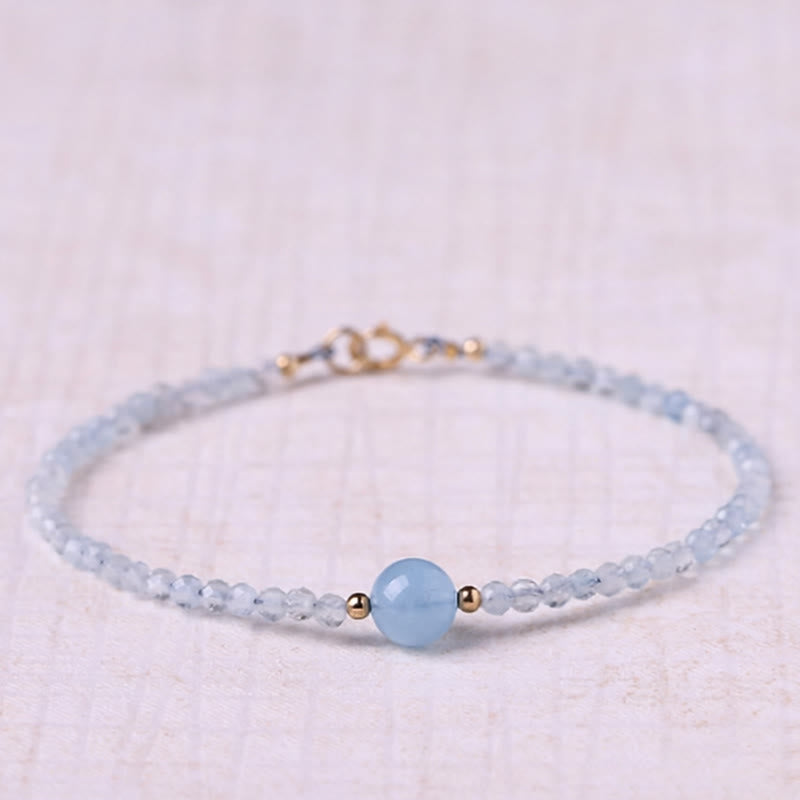 Nimara Ritual Natural Aquamarine Ultra-Fine 2mm Faceted Bead Peace Bracelet