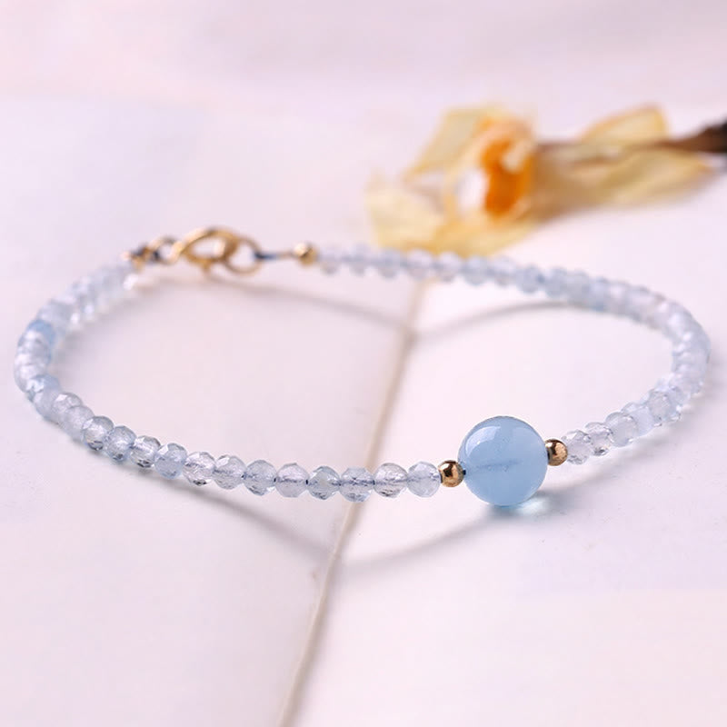 Nimara Ritual Natural Aquamarine Ultra-Fine 2mm Faceted Bead Peace Bracelet