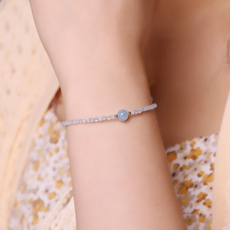 Nimara Ritual Natural Aquamarine Ultra-Fine 2mm Faceted Bead Peace Bracelet
