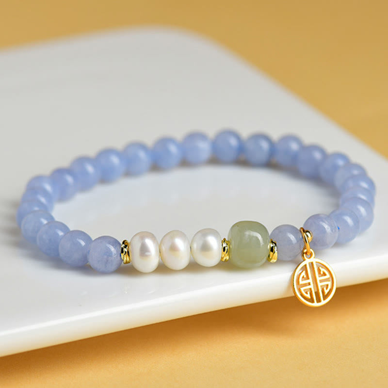 Nimara Ritual Blue Chalcedony Pearl Beads Energy Bracelet