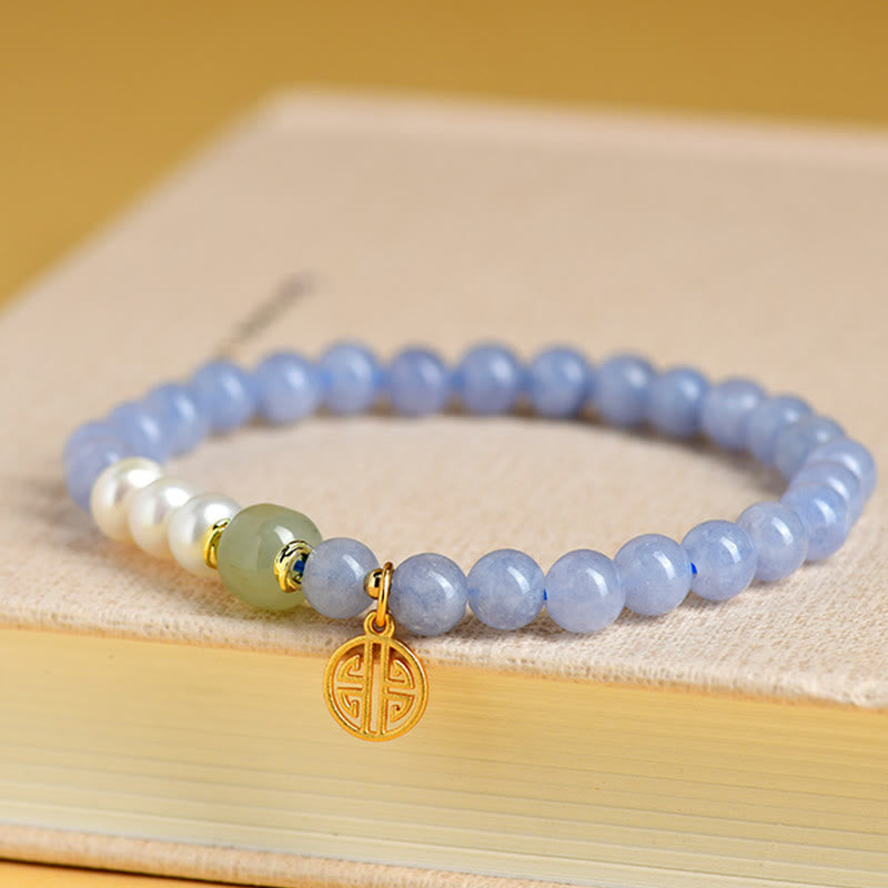 Nimara Ritual Blue Chalcedony Pearl Beads Energy Bracelet