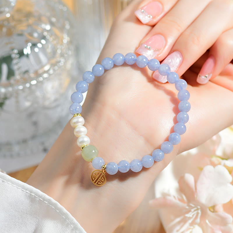 Nimara Ritual Blue Chalcedony Pearl Beads Energy Bracelet