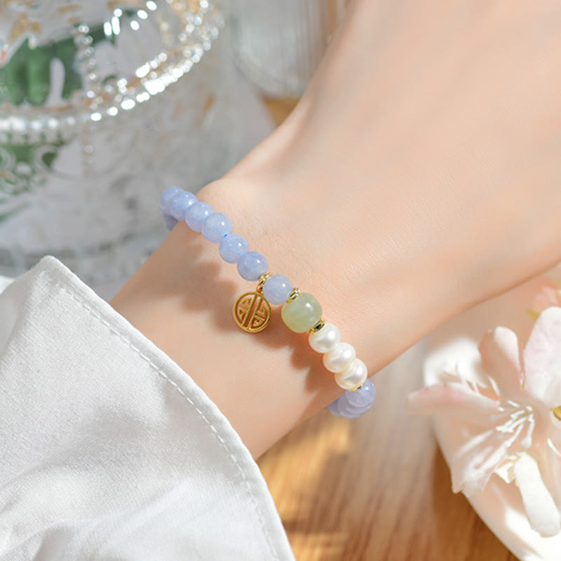Nimara Ritual Blue Chalcedony Pearl Beads Energy Bracelet