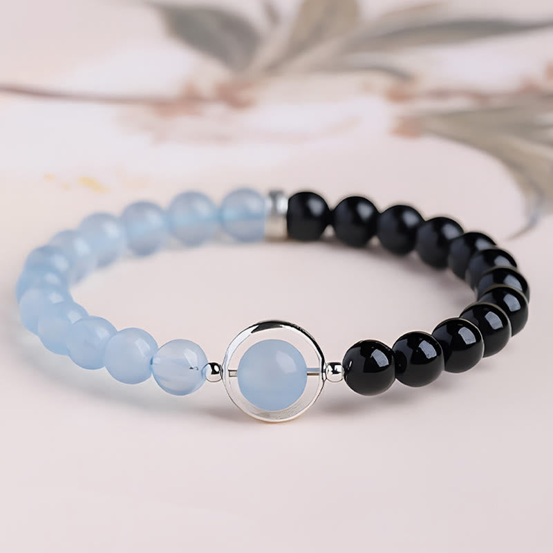 Nimara Ritual Aquamarine Black Obsidian Peace Purification Bracelet