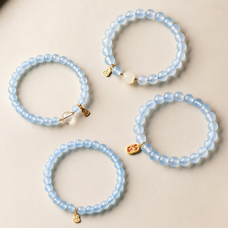 Nimara Ritual Natural Aquamarine Fu Character Lucky Fortune Healing Bracelet