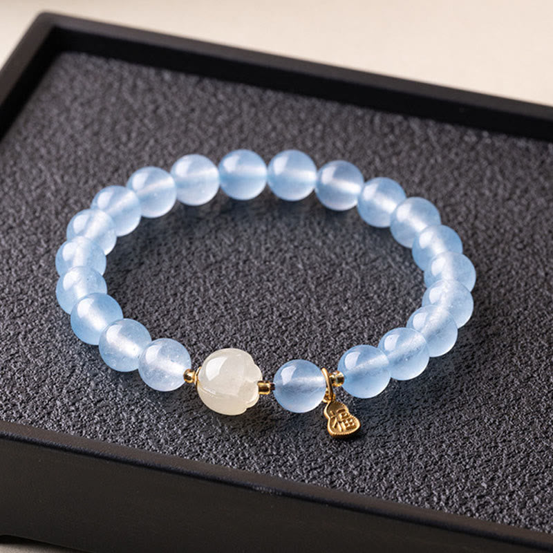 Nimara Ritual Natural Aquamarine Fu Character Lucky Fortune Healing Bracelet