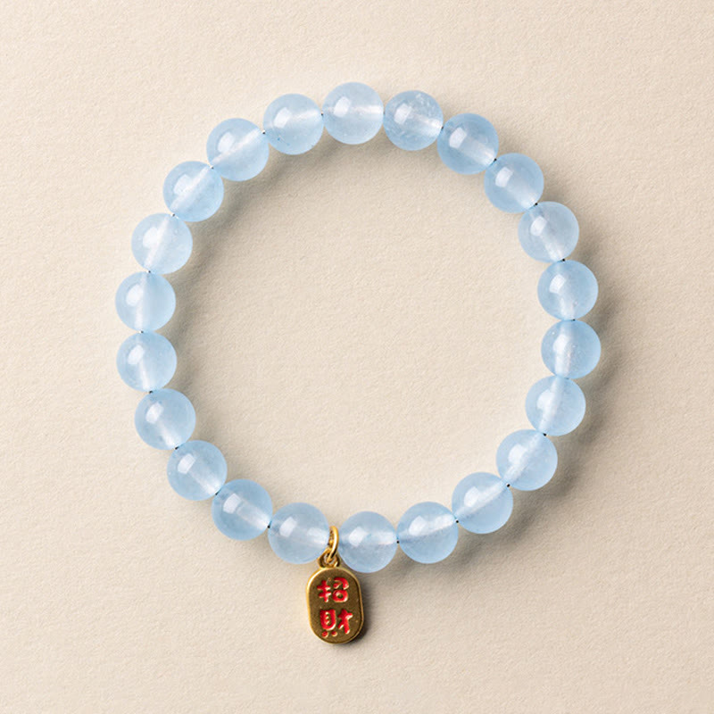 Nimara Ritual Natural Aquamarine Fu Character Lucky Fortune Healing Bracelet