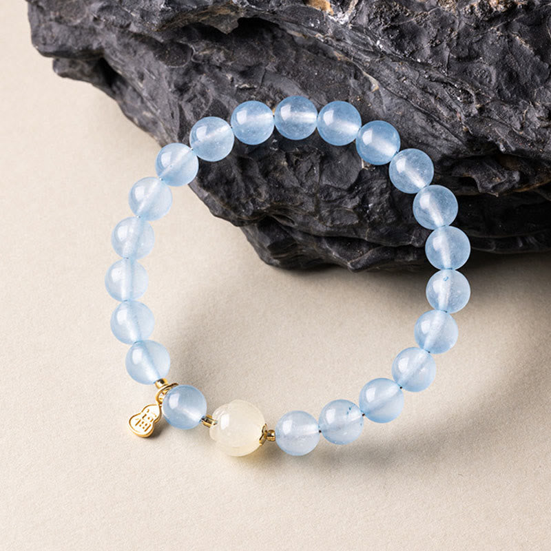 Nimara Ritual Natural Aquamarine Fu Character Lucky Fortune Healing Bracelet