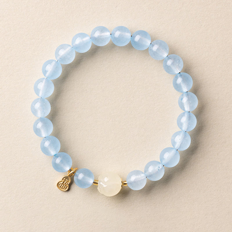 Nimara Ritual Natural Aquamarine Fu Character Lucky Fortune Healing Bracelet