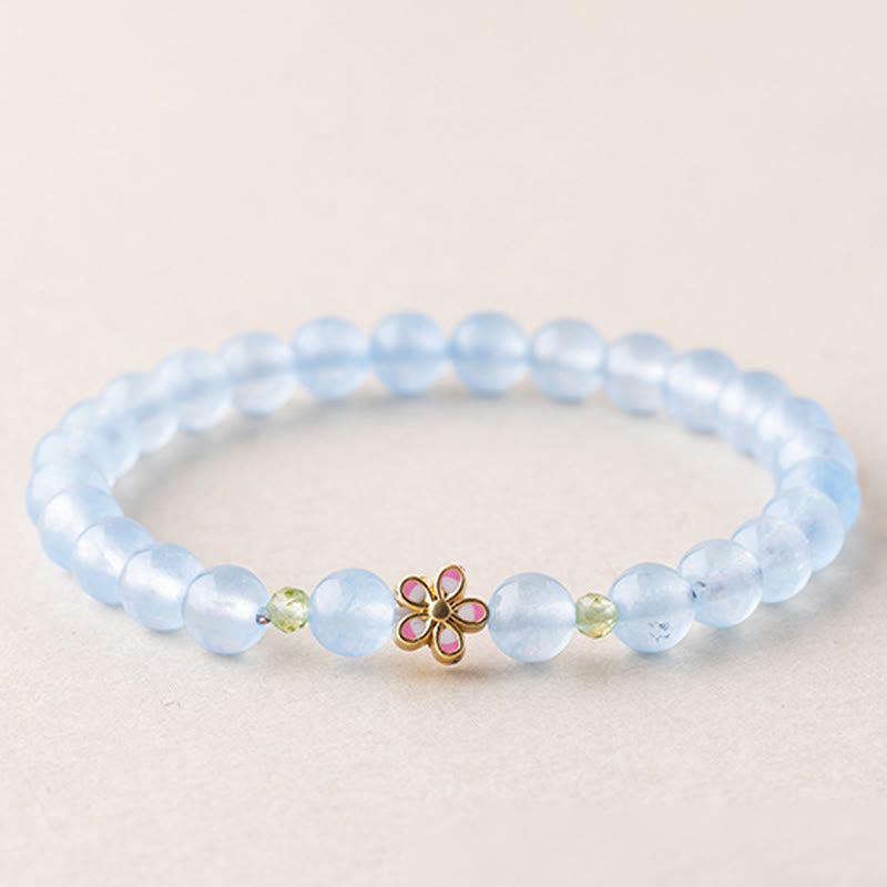 Nimara Ritual Natural Aquamarine Gold-Plated Copper Flower Healing Bracelet