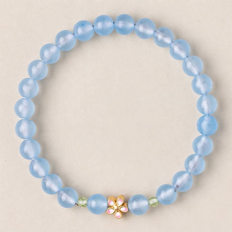 Nimara Ritual Natural Aquamarine Gold-Plated Copper Flower Healing Bracelet