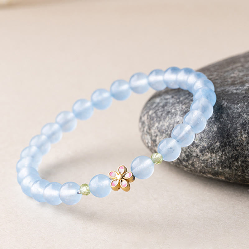 Nimara Ritual Natural Aquamarine Gold-Plated Copper Flower Healing Bracelet