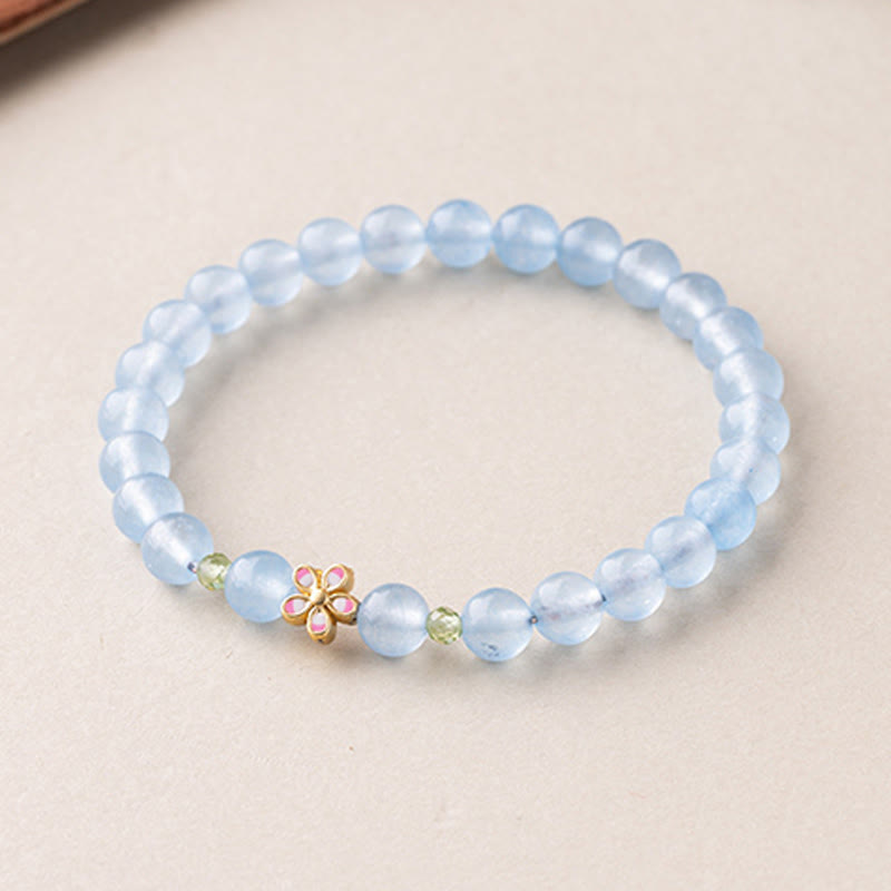 Nimara Ritual Natural Aquamarine Gold-Plated Copper Flower Healing Bracelet