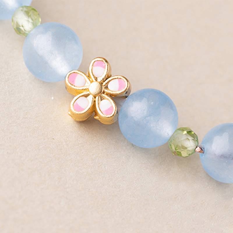 Nimara Ritual Natural Aquamarine Gold-Plated Copper Flower Healing Bracelet