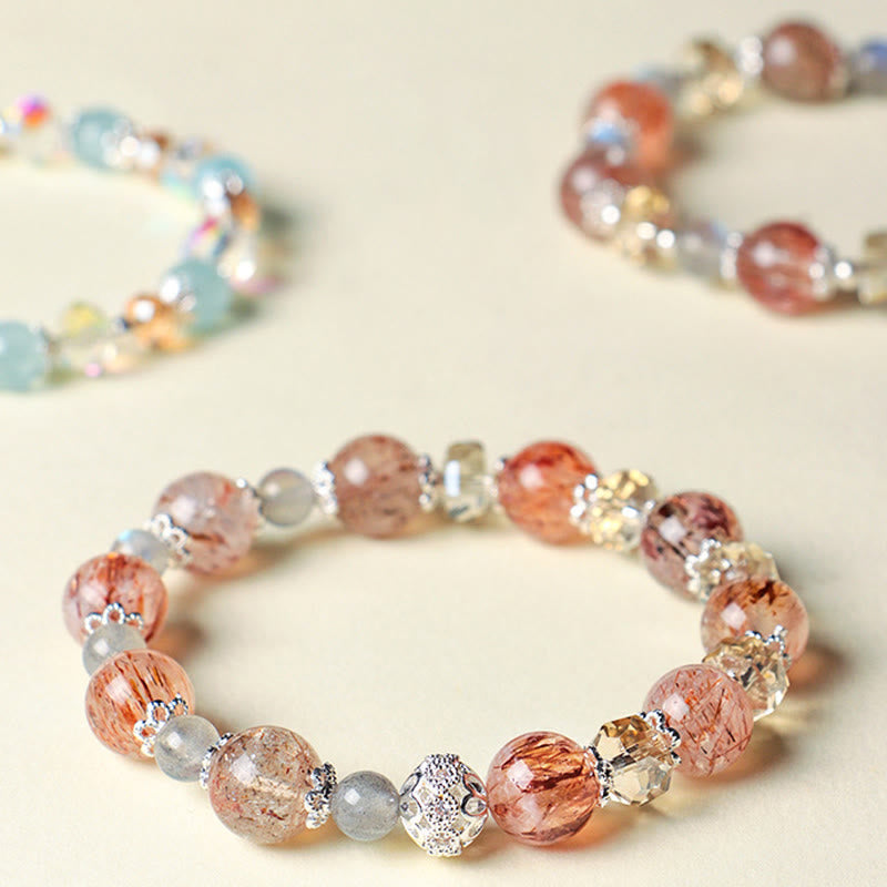 Nimara Ritual Natural Aquamarine Super Seven Crystal Sparkling Faceted Bead Peace Bracelet