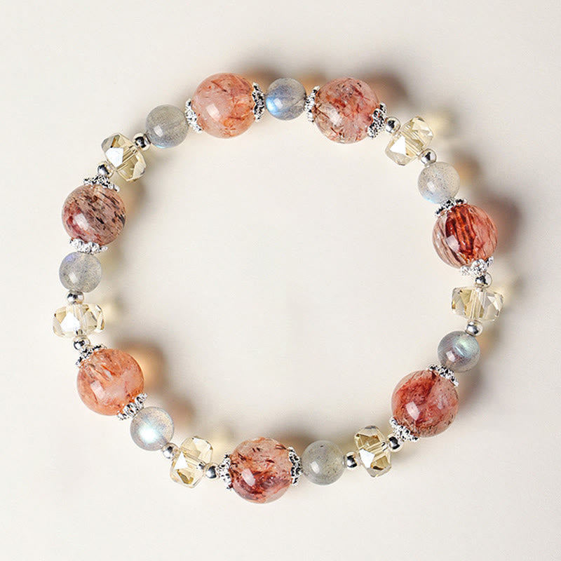 Nimara Ritual Natural Aquamarine Super Seven Crystal Sparkling Faceted Bead Peace Bracelet