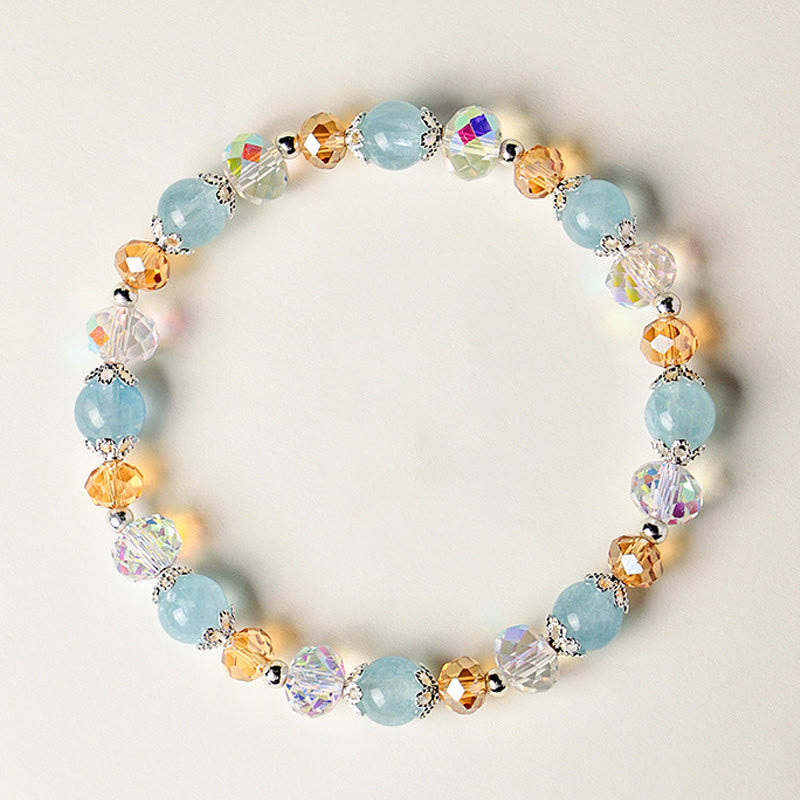 Nimara Ritual Natural Aquamarine Super Seven Crystal Sparkling Faceted Bead Peace Bracelet
