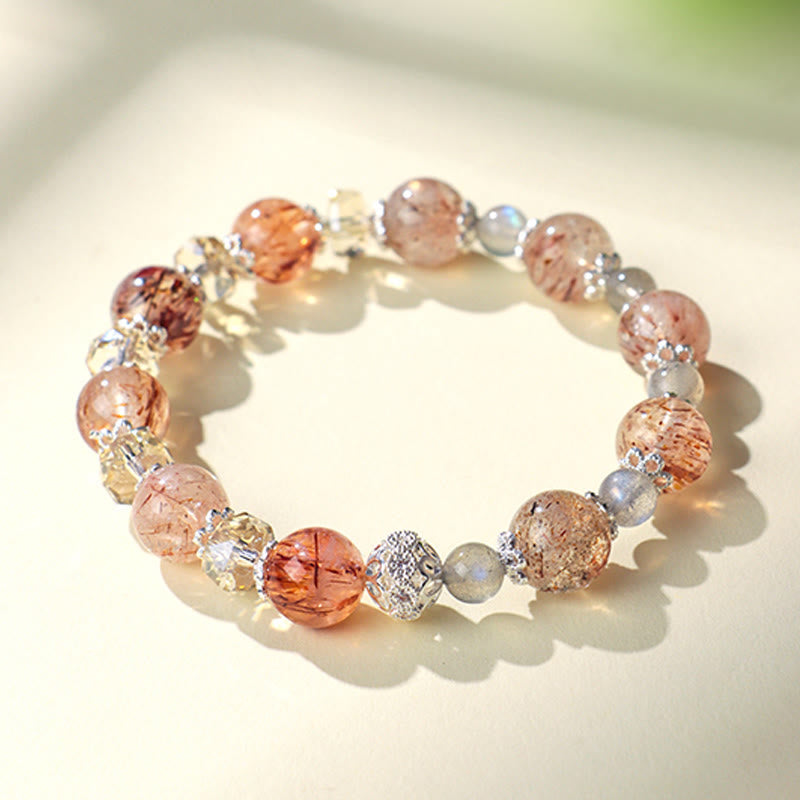Nimara Ritual Natural Aquamarine Super Seven Crystal Sparkling Faceted Bead Peace Bracelet