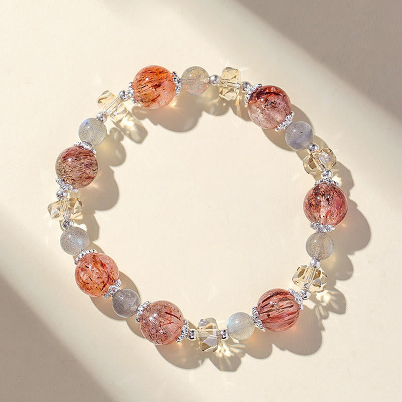 Nimara Ritual Natural Aquamarine Super Seven Crystal Sparkling Faceted Bead Peace Bracelet