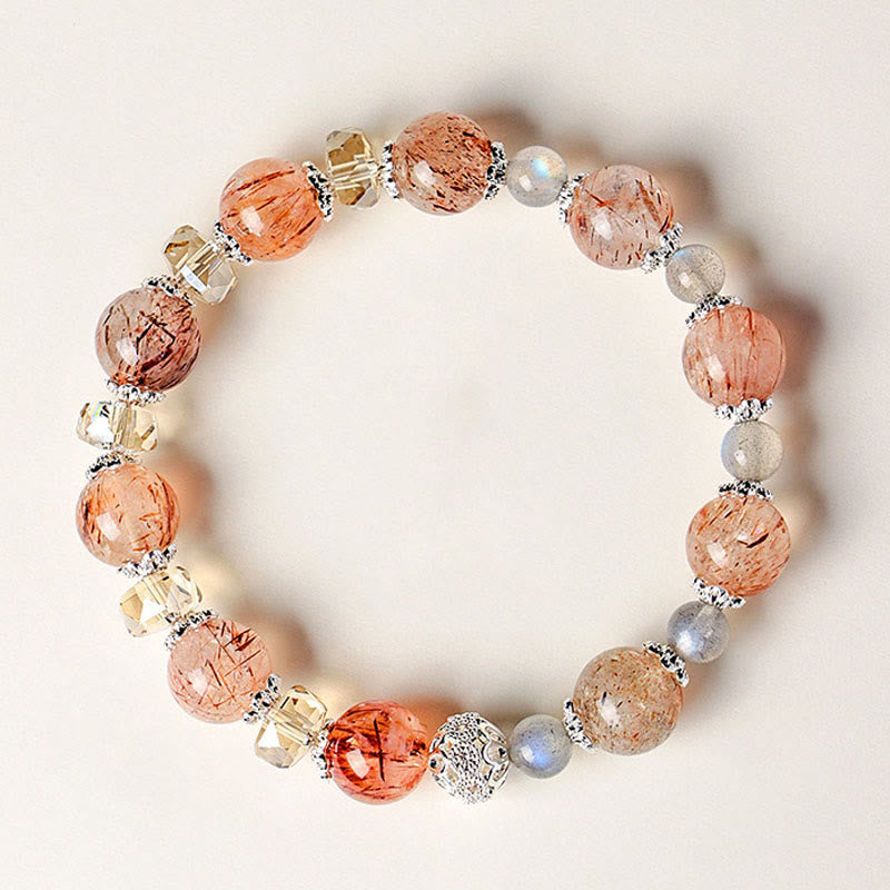 Nimara Ritual Natural Aquamarine Super Seven Crystal Sparkling Faceted Bead Peace Bracelet