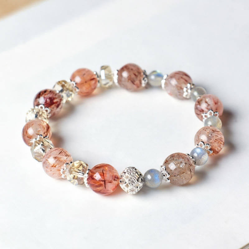 Nimara Ritual Natural Aquamarine Super Seven Crystal Sparkling Faceted Bead Peace Bracelet