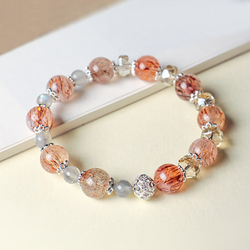 Nimara Ritual Natural Aquamarine Super Seven Crystal Sparkling Faceted Bead Peace Bracelet