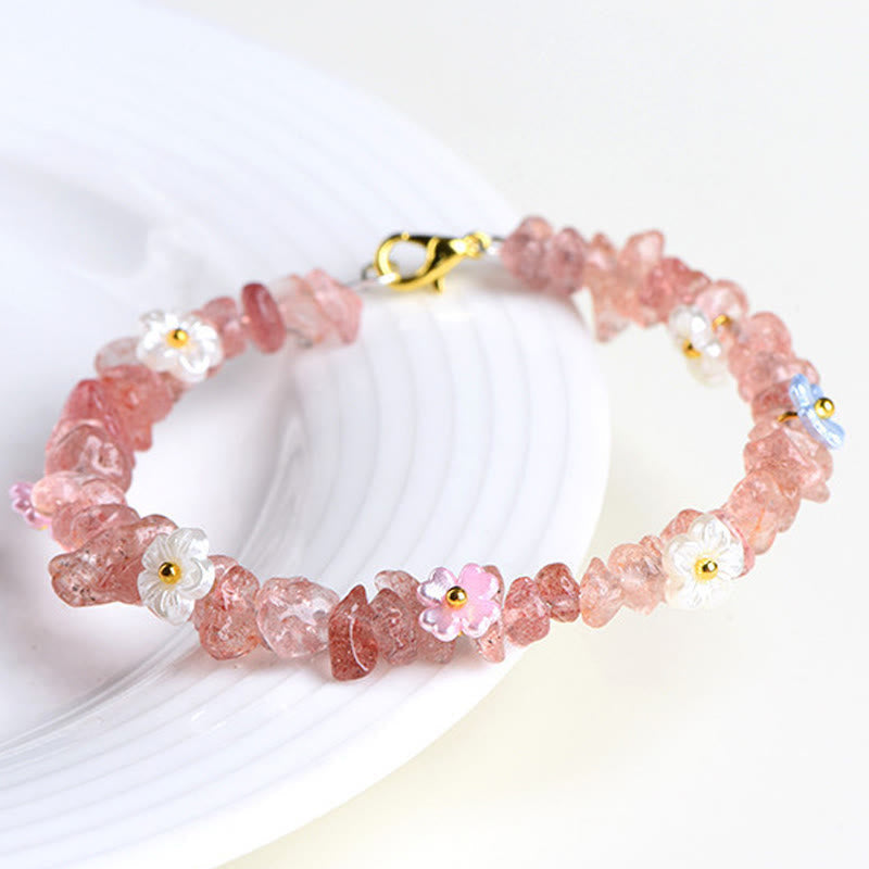 Nimara Ritual Natural Aquamarine Peridot Strawberry Quartz Various Crystals Serenity Bracelet