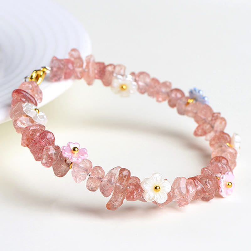 Nimara Ritual Natural Aquamarine Peridot Strawberry Quartz Various Crystals Serenity Bracelet
