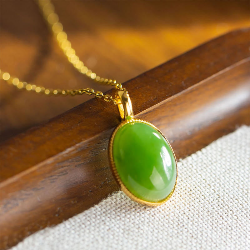 Nimara Ritual 925 Sterling Silver Natural Hetian Jade Round Design Prosperity Necklace Pendant